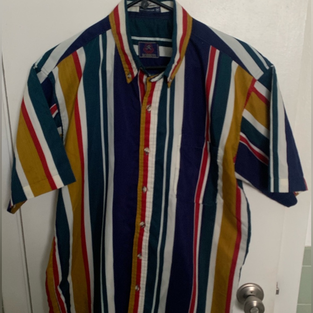 Vintage 90s Robbins Striped Button Down Shirt 100% Cotton Mens M